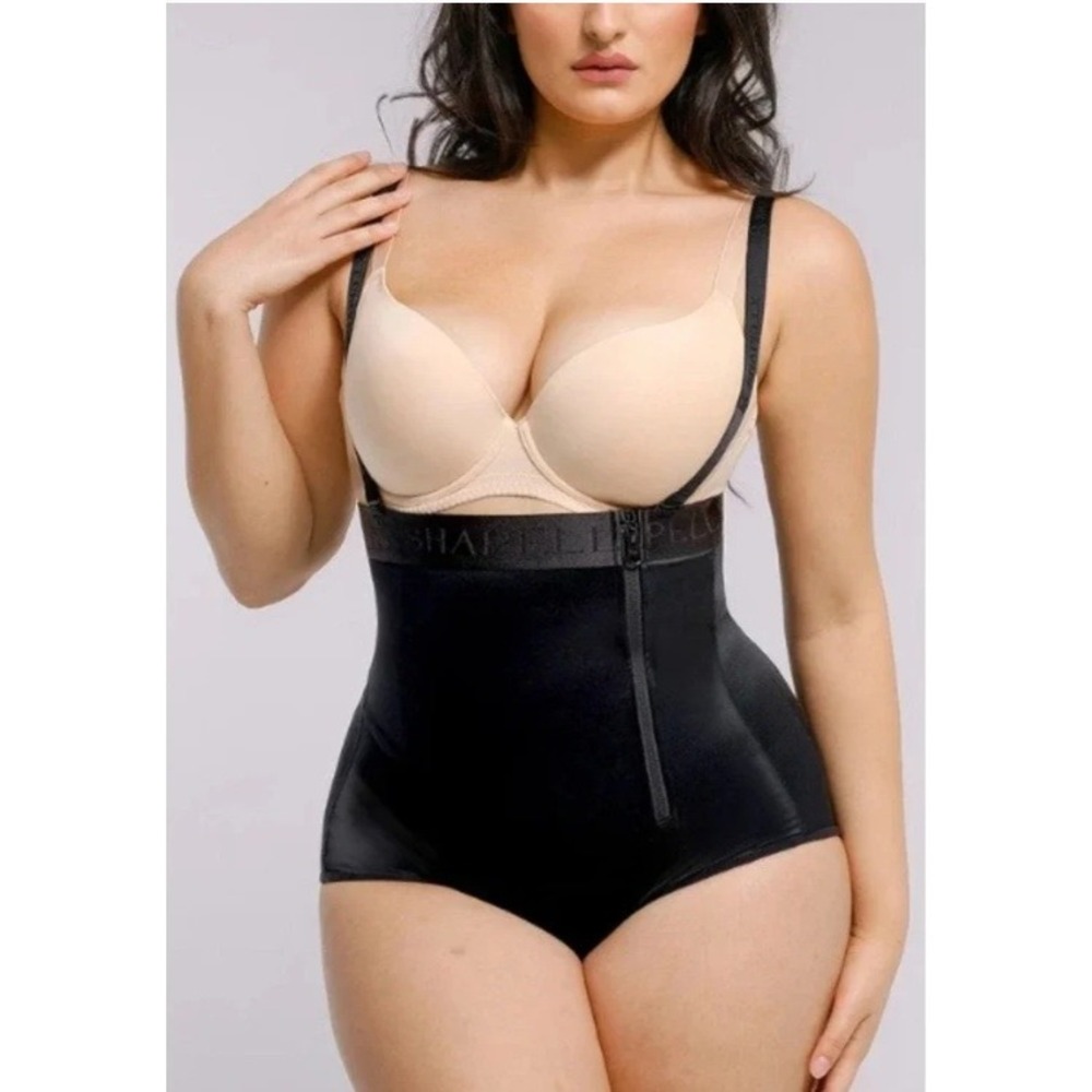 Shapellx SilkSculpt Zipper High-Waisted Brief Bodysuit 4XL Black Tummy Control